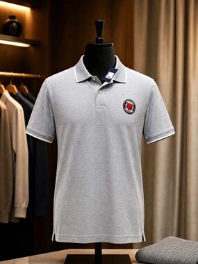Cavalli Class Men's Gray Solid Knit Polo Shirt XL Regular Embroidered Logo